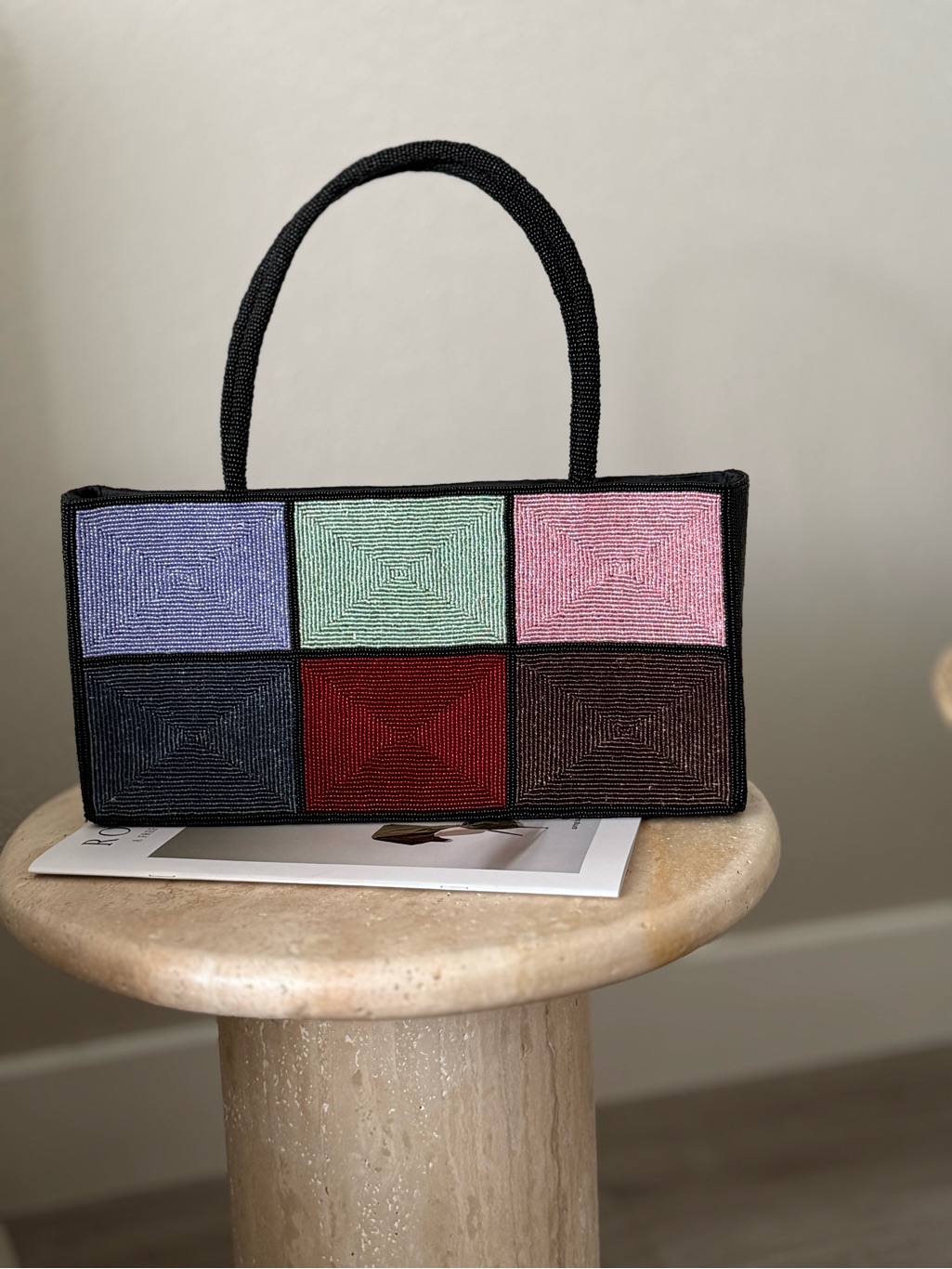 Vintage Beaded Color Block Evening Bag Art Deco Y2k Statement Purse